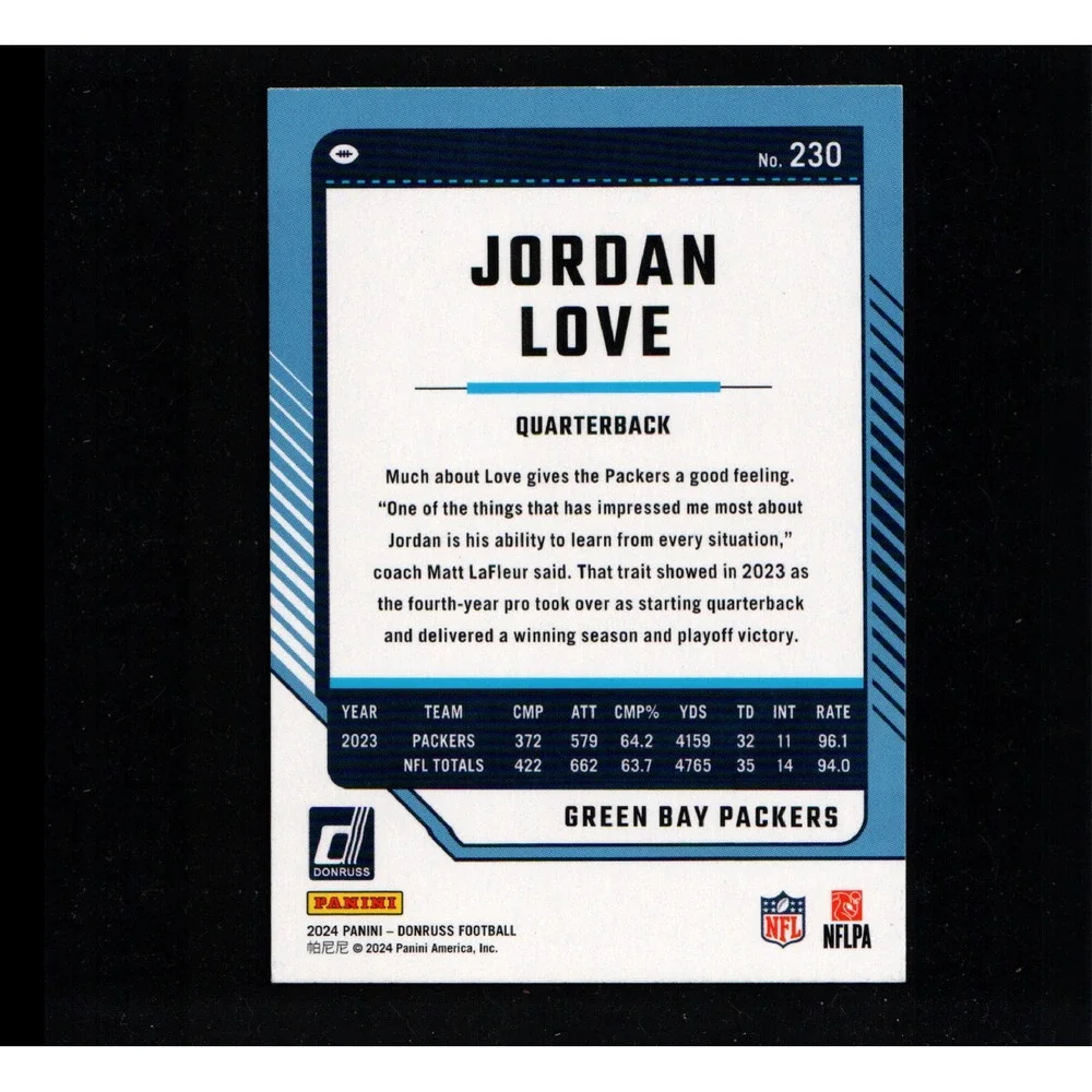 2024 Panini Donruss‎ Jordan Love Green Bay Packers Football Card #230